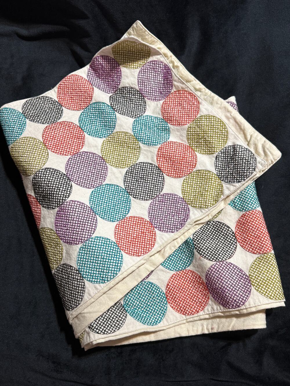 Crate + Barrel Tegan Embroidered Circles Rainbow Table Runner 14x90 in